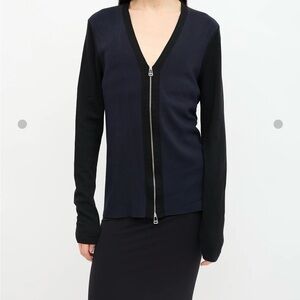 Black & Navy Zip-Front V-Neck Women's Sweater